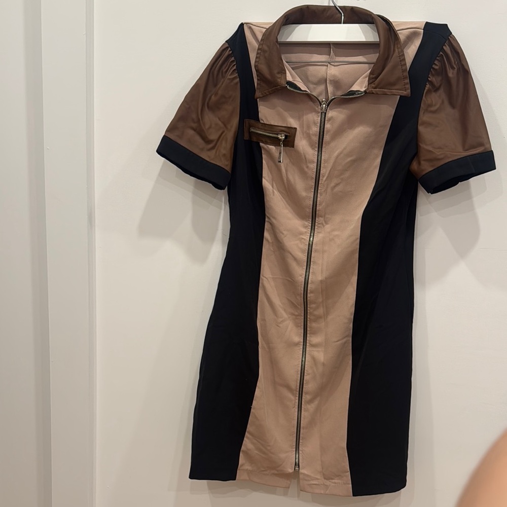 Elegant Black and Brown (Leather) Women's Dress